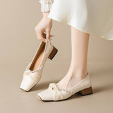 Sandale Plat Women's Fashion Square Toe Block Heel 2.5CM Pearl Party Rhinestone Strap Satin Work Office Shoes