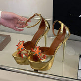 Metal Color Zapatos Mujer Plataforma Crystal Sexy Thin Heel Retro Shoes Platform Heels for Women