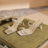 Luxury Rhinestone Open Toe Slipper Mules Low Latest Ladies Heels for Women Shoes