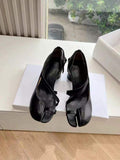 Women Split Toe Two Tone Strappy Bloclk Heeled Sandals Black White Contrast Ankle Strap Summer Shoes Comfortable Casual Footwear