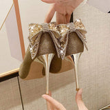 Damen Schuhe Wedding Party Rhinestone Bowknot Pumps Shoes Spike Women Heels Sexy