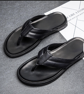 Spring Anti Slippery Style Real Cowhide Material Full Grain Leather Men Summer Beach Casual Slipper Flip-Flops Outdoor