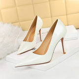 Nude Glossy Elegant Pointed Toe Fashion Sexy Ladies Shoes Stiletto High Heels with Big Size 43