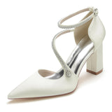 Chunky Luxury Shoes Stilettos Sexy Ladies White Wedding Heels for Bride