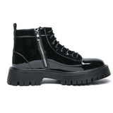 Height Increasing Thick Sole Patent Leather Ankle Boots Lace up Classy Designers Durable Other Boots for Men