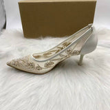 Veil-Embellished Rhinestone Mid-Heel Sandals for Women, Elegant Celebrity-Style Ladies Quality Pumps
