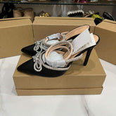 Quality Bow Pearl Sling Back 2025 Elegant Fashion Pointy Toe Short Heels for Women and Ladies