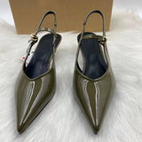 Women's Low-Heel Elegant Lady Pumps, Closed-Toe Slip-On Back Strap Green Heeled Sandals