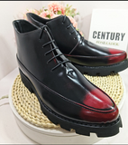 Pointed Toe Fashion Zip up Classic Dress Shoes Comfortable Red Color Lace up Men Casual PU Leather Boots
