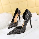 Sequin Talons Style Leather Ladies Slippers Female Shoes Heels for Ladies