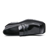 Thick Sole Height Increasing Black Formal Slip on Comfortable Durable Square Toe Men Dress Shoes Loafers