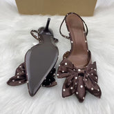 Women's High-Heel Sandals Satin Material with Bow Decoration, Pointed Toe, Stiletto Heel, Backless Slide Design