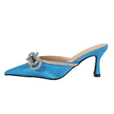 Top Quality Talons Haut Sexy Escarpins Trendy Cover Toe Crystal Rhinestone Pumps Bow Heels for Fall and Spring