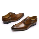 Breathable Men's Wedding Oxfords: Premium Leather Pointed Business Shoes with Buckle