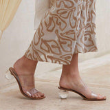 Unique Style Kitten New Trendy High Crystal Transparent Shoes Low Clear Heels for Women