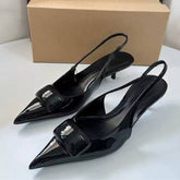 Summer Fashion Women's Black Patent Leather Stiletto Mules Stylish & Elegant Backless Ladies Sexy Heeled Sandals