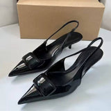 Summer Fashion Women's Black Patent Leather Stiletto Mules Stylish & Elegant Backless Ladies Sexy Heeled Sandals