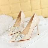Bayan Ayakkabi Summer New Fashion Pumps Design Elegant Lady High Clear Heels for Women Silver Crystal Shoes
