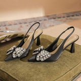 Chaussures Femmes Luxe High Quality Rhinestone Silk Pumps Slingback Luxury Trendy Heels for Ladies