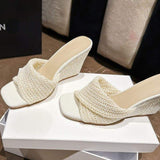 New Trendy Quality Sandalias Plataforma Jute Rubber Sole 2026 Platform Female Wedge Sandals