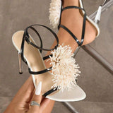 Women's New Style Electroplated Stiletto Sandals for Foreign Trade - With Shiny Floral Accents, Fashionable Design