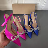 Rosy Red/Blue Sandalias De Verano Bow Rhinestone Slingback Strap Pumps New Ladies Heels 2025