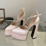 China Wholesale Rhinestone Chunky Custom Logo High Platform Heels for Women