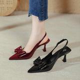 Haut Talons Trendy Wine Red Color Sexy Slingbacks Fancy Bow Heels for Ladies