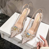 Party Wedding Chaussures Femme a Talon Rhinestone Decoration Slingback Elegant Lady Stilettos 2024 Heels for Women