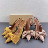 Big Bow Point Toe Tacones Slingback Elegant Pumps Shoes Cute Heels for Women