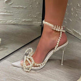 MOQ 1 Pair Talon Pour Femme Trendy Cover Toe Crystal Diamond Bow Latest 2025 Women Heels