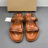Punk Style Studded Sandals Women Double Buckle Strap Platform Sandals Black Brown PU Leather Retro Roman Summer Beach Shoes