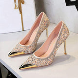 Rhinestone Elegant Shoes Women New Summer Woven Sandals Stylish Shiny Comfortable Single Shoes Heels