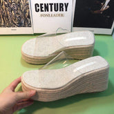 Sandalias Mujer Women Clear Wedge Heel Slipper Jute Espadrille Sole 2024 Comfortable Platform Sandals