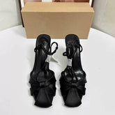 Summer New Style Women's Heels Sandals - Hollow-out Round Toe, Enclosed Toe Cap, Gold Straps, Suitable for Outdoor Wear