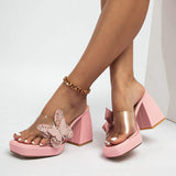 Butterfly Chaussure Femme New Model Peep Toe Designer Female High Block Heel Chunky Sandal for Women