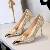 Rhinestone Elegant Shoes Women New Summer Woven Sandals Stylish Shiny Comfortable Single Shoes Heels
