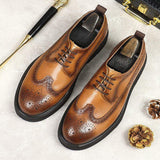 Hand-Finished Genuine Leather Brogue Oxfords: Thick Sole Dress Shoes for Business & Weddings