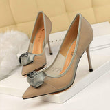 Chaussure Talon Femme Rose Decoration Pointed Toe Breathable Mesh Silk Pump Elegant Fashion Stiletto Heels for Ladies