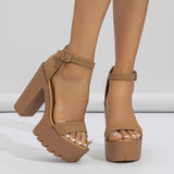 Roman Style Open Toe Sandalias Summer Ankle Strap Chunky Block Sandal Heels for Ladies