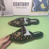 Korean Fashion Casual Outdoor Slippers Closed Toe Female Women Loafer Flat Shoes with Diamonds