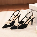 Scarpe Donna Tacco Alto Piume Stiletto Flower Sexy Sandals Sling Back High Heels for Ladies