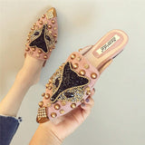 Korean Fashion Casual Outdoor Slippers Closed Toe Female Women Loafer Flat Shoes with Diamonds