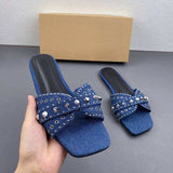 Indoor and Outdoor Rhinestone Slippers Chaussur Lux Femm Anti-Slip Latest Flat Shoes Denim Women Sandals