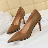 Sepatu Wanita Ukuran 42 43 Sexy Metal Rhinestone Stiletto Pointed High Big Size Shoes Ladies Heels for Ladies 2025