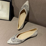 Luxury Diamond Fashion Loafers Women Pointed Toe Pumps Elegant Flat Dress Shoes for Ladies