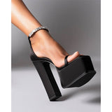 Women High Heel Thick Platform Sandals Ankle Strap Quality Durable Classic Black Brown Ladies Block Heel Sandals