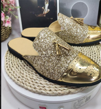 Brogue Design Size 38-47 Glitters Tassels Loafers Fashion Golden Color Men Dress Shoes Half Loafers