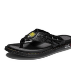 Full Grain Leather Men Sandals Durable Fashion Cool Summer Beach Casual Slipper Flip-Flops Outdoor Fun