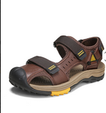Genuine Leather Top Quality Toe-Cover Comfortable Band Strap Casual Slip on Summer Sandals Shoes for Men